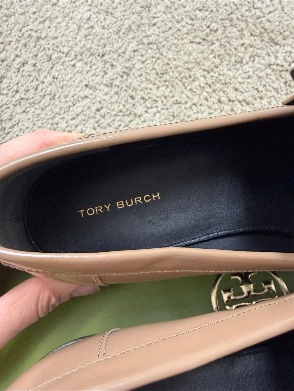 Tory Burch White and Brown Leather Lug Sole Loafers with Gold Logo